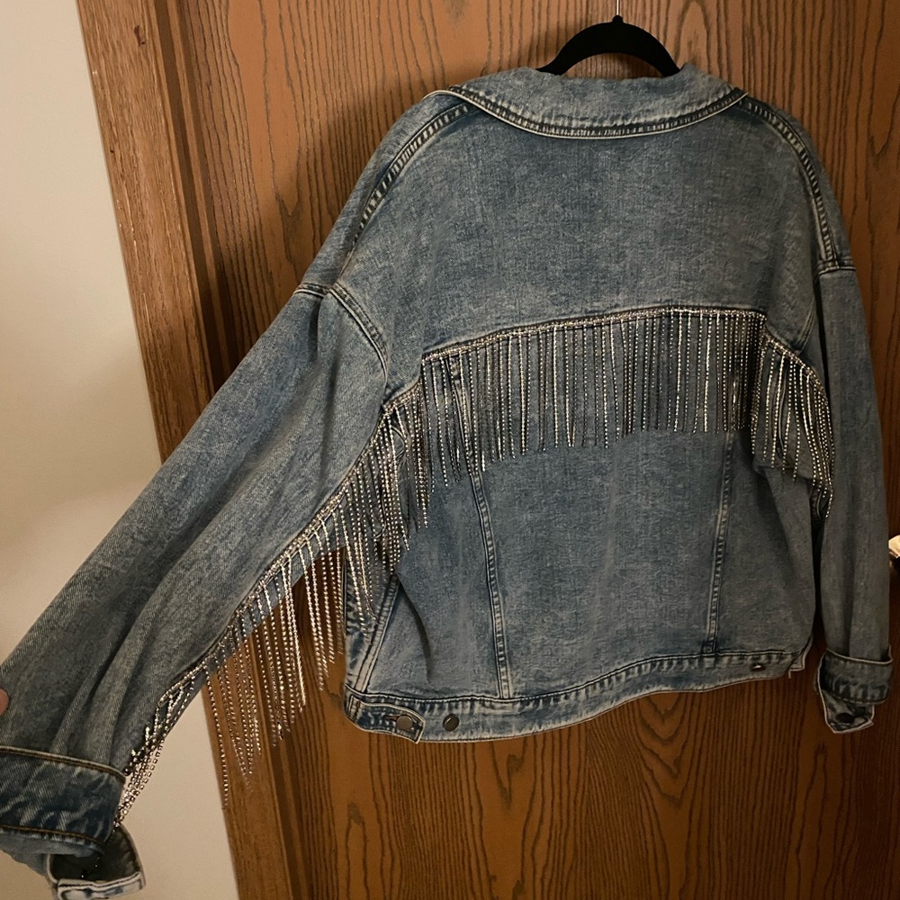 Rhinestone Fringe Relax-fit Jean jacket